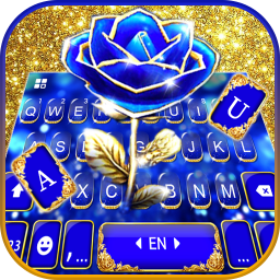 دانلود Gold Blue Rose Crystal Keyboard Theme