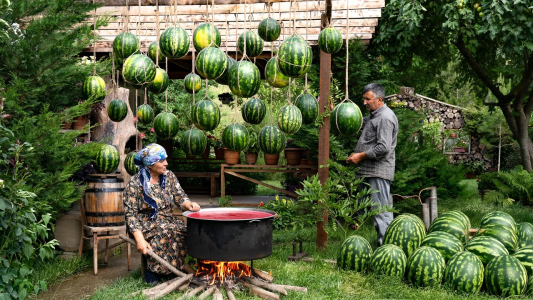 سریال زندگی روستایی - آشپزی در طبیعت - فصل ۱ - تهیه یک خوراکی شیرین با هندوانه