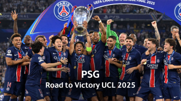 پوستر مسیر قهرمانی پاری‌سن‌ژرمن در لیگ قهرمانان اروپا 2025