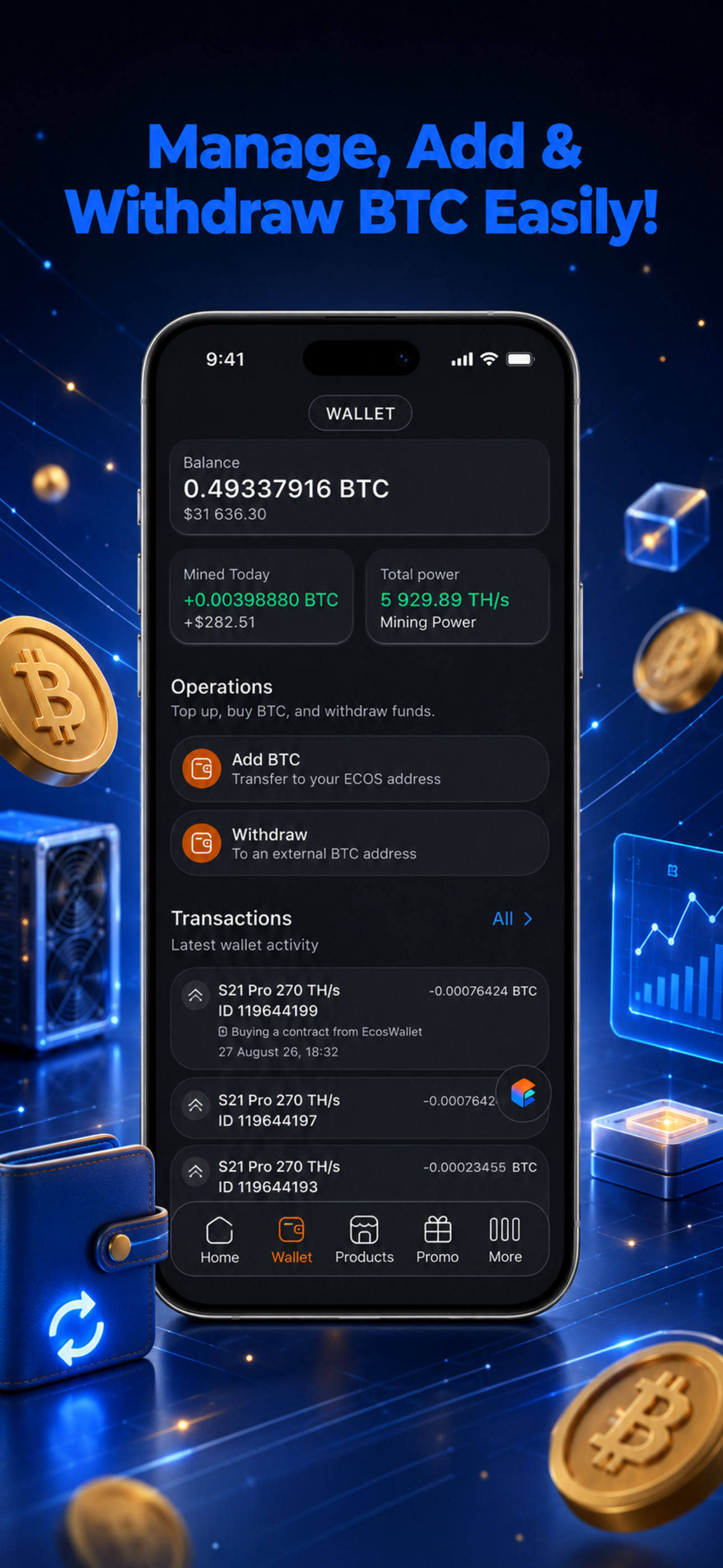 اسکرین شات 5 برنامه ECOS: Bitcoin & Crypto Mining