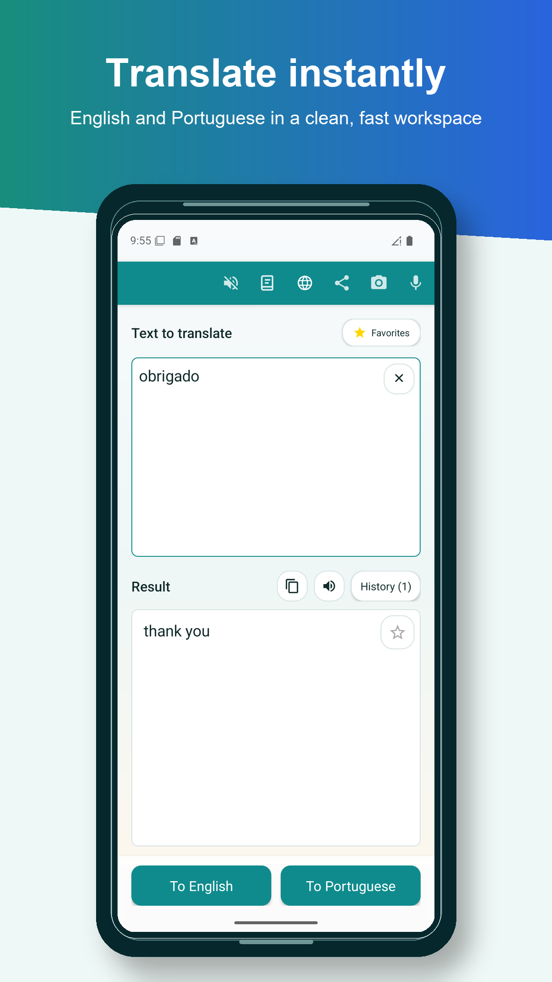 اسکرین شات 1 برنامه Portuguese English Translator