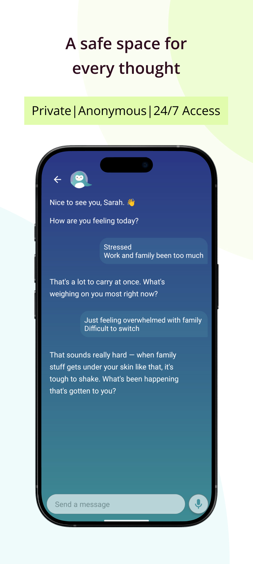 اسکرین شات 2 برنامه Wysa: Mental Wellbeing AI