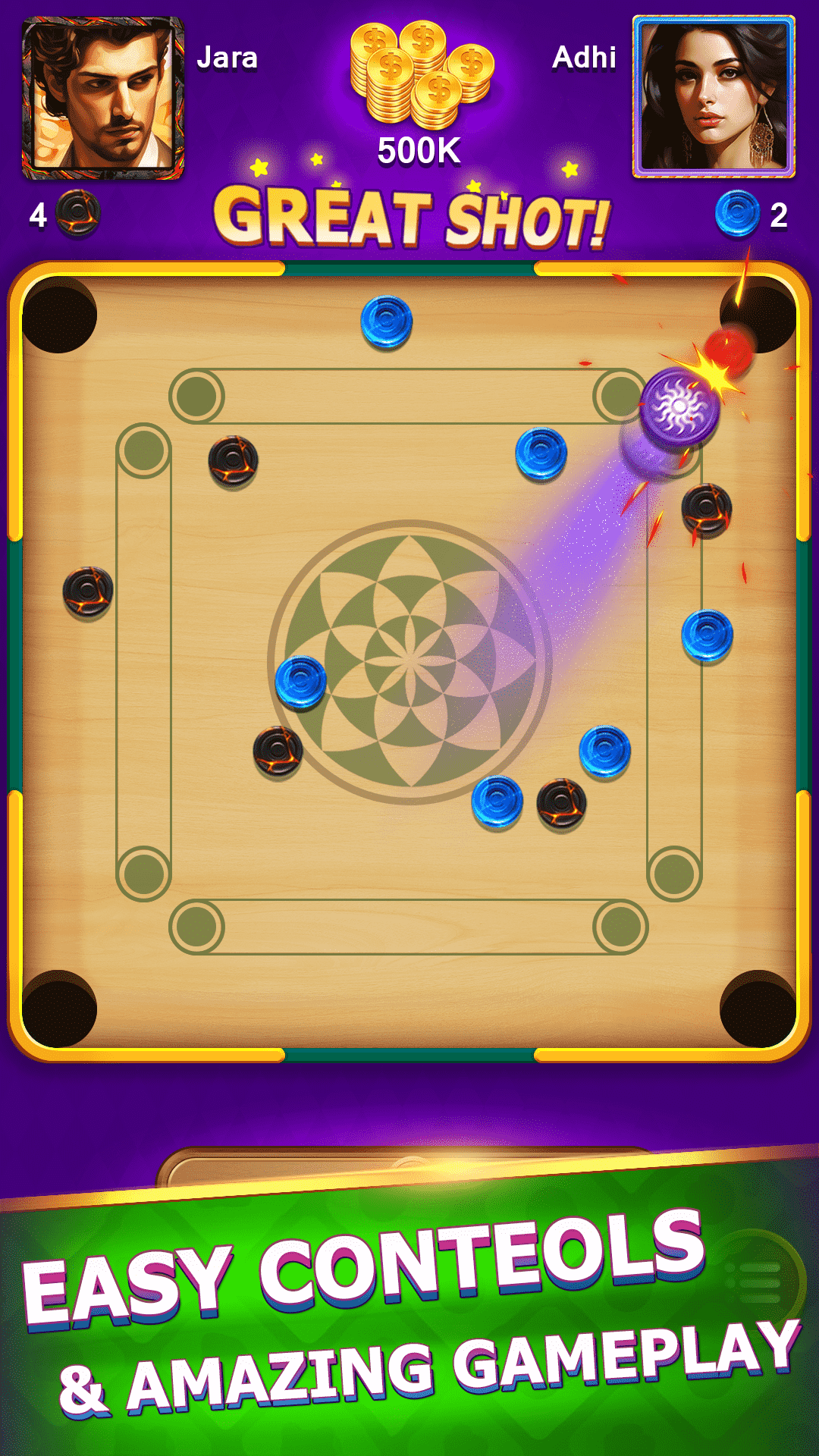 اسکرین شات 1 بازی Carrom - A Disc Board Game