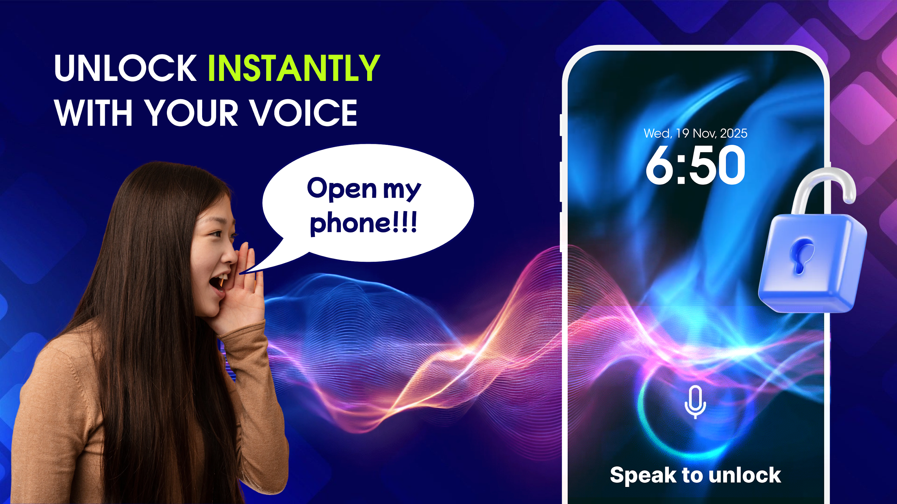 اسکرین شات 1 برنامه AI Voice Lock Screen