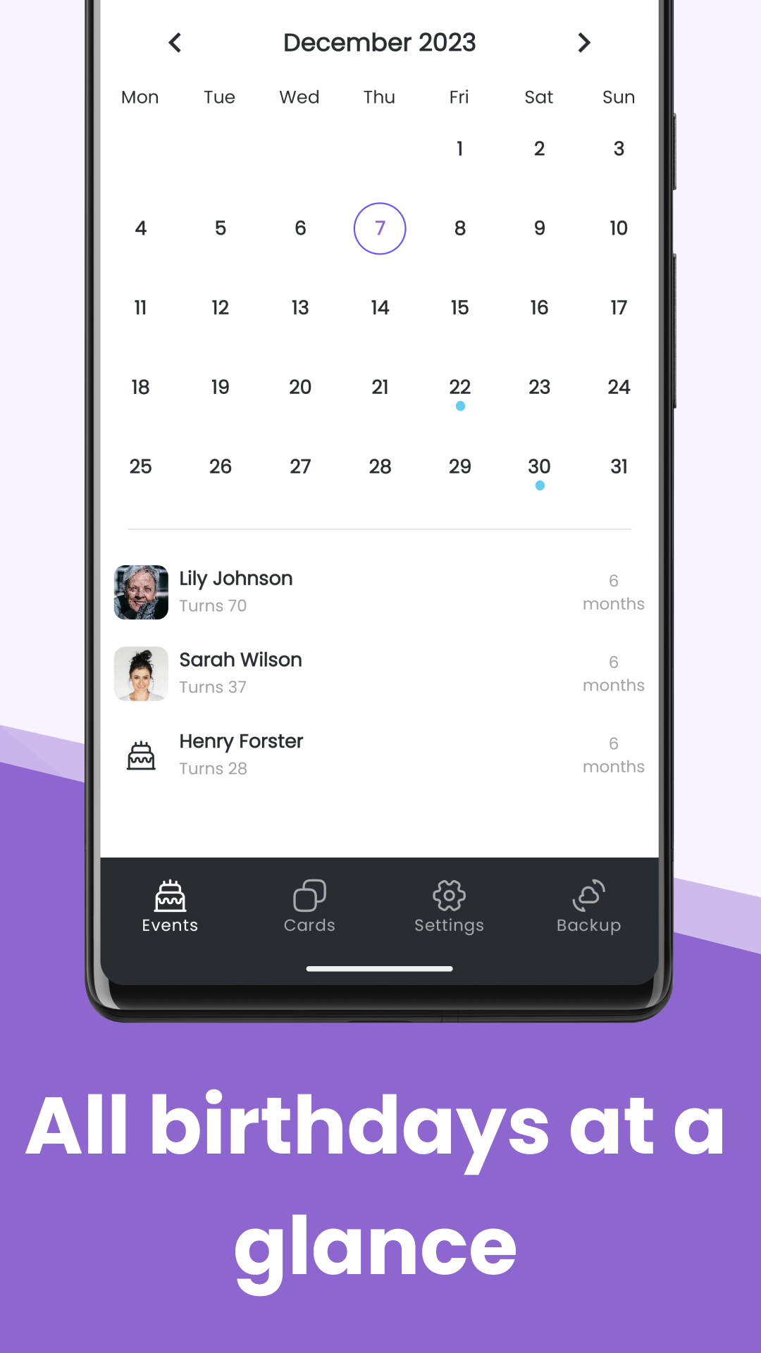 اسکرین شات 5 برنامه Birthday Calendar & Events