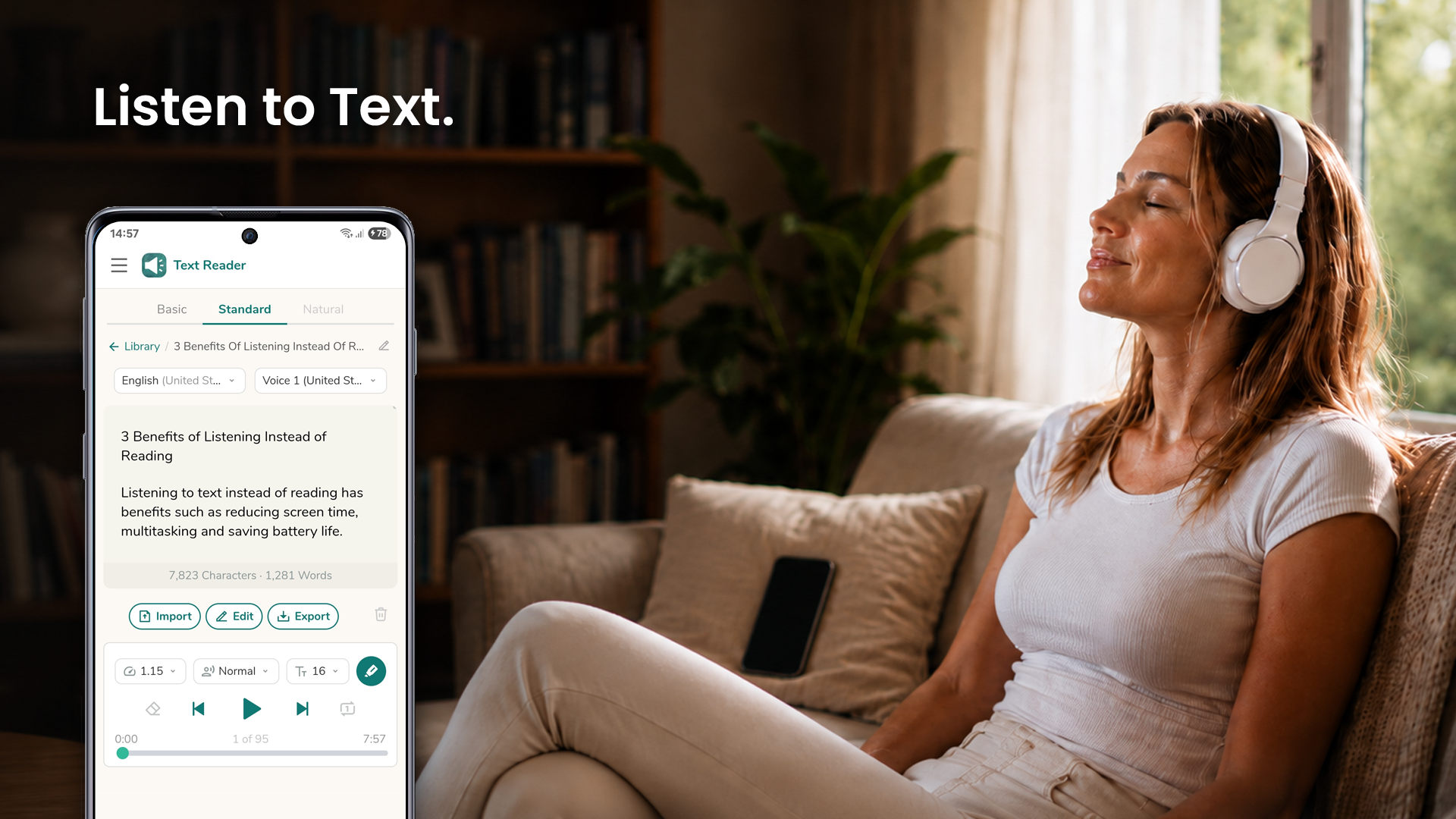 اسکرین شات 1 برنامه Text Reader: Text to Speech