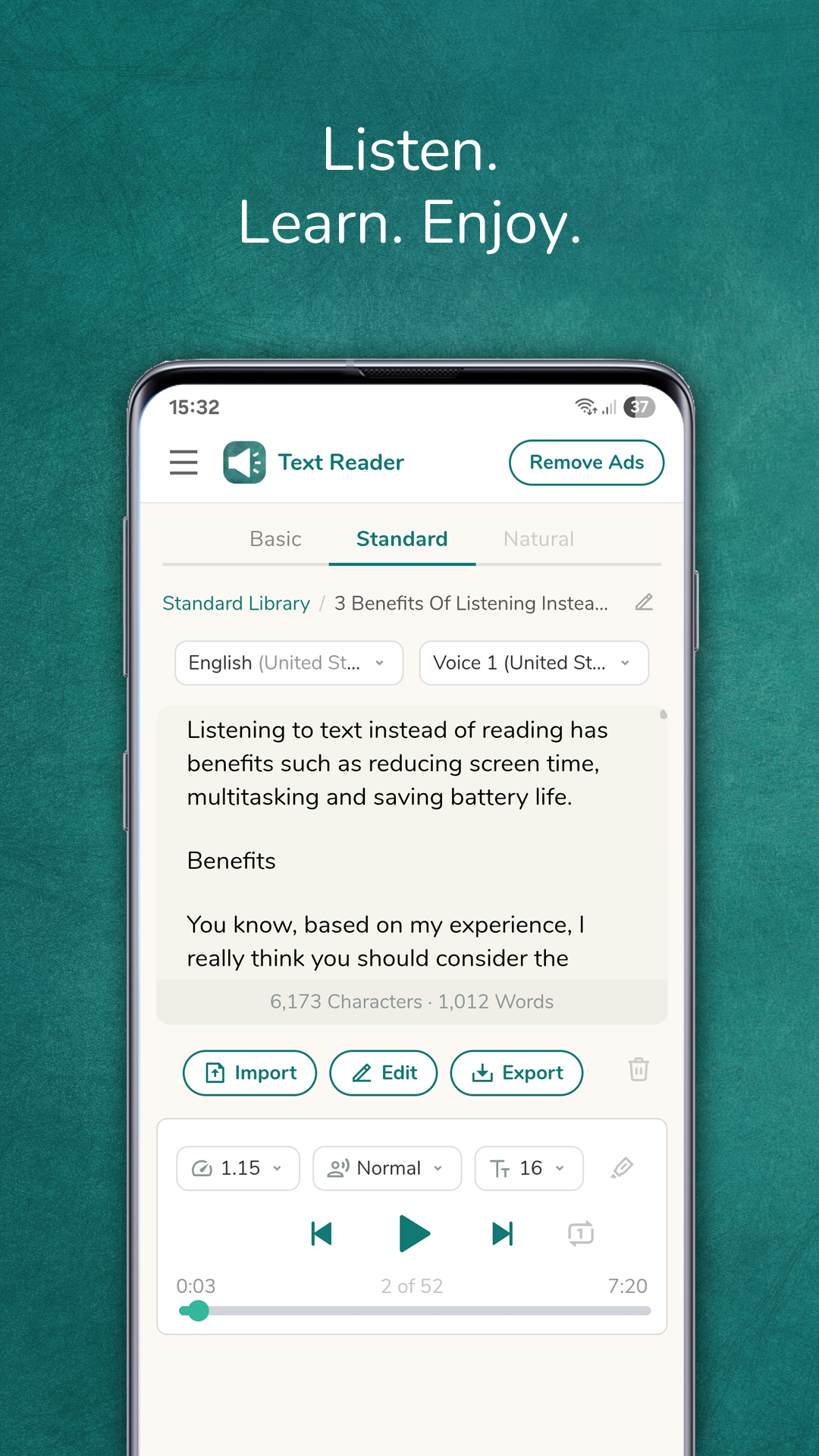 اسکرین شات 2 برنامه Text Reader: Text to Speech