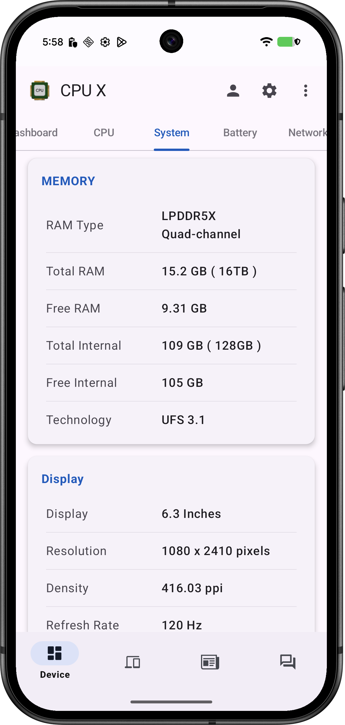اسکرین شات 3 برنامه CPU X - Device & System info