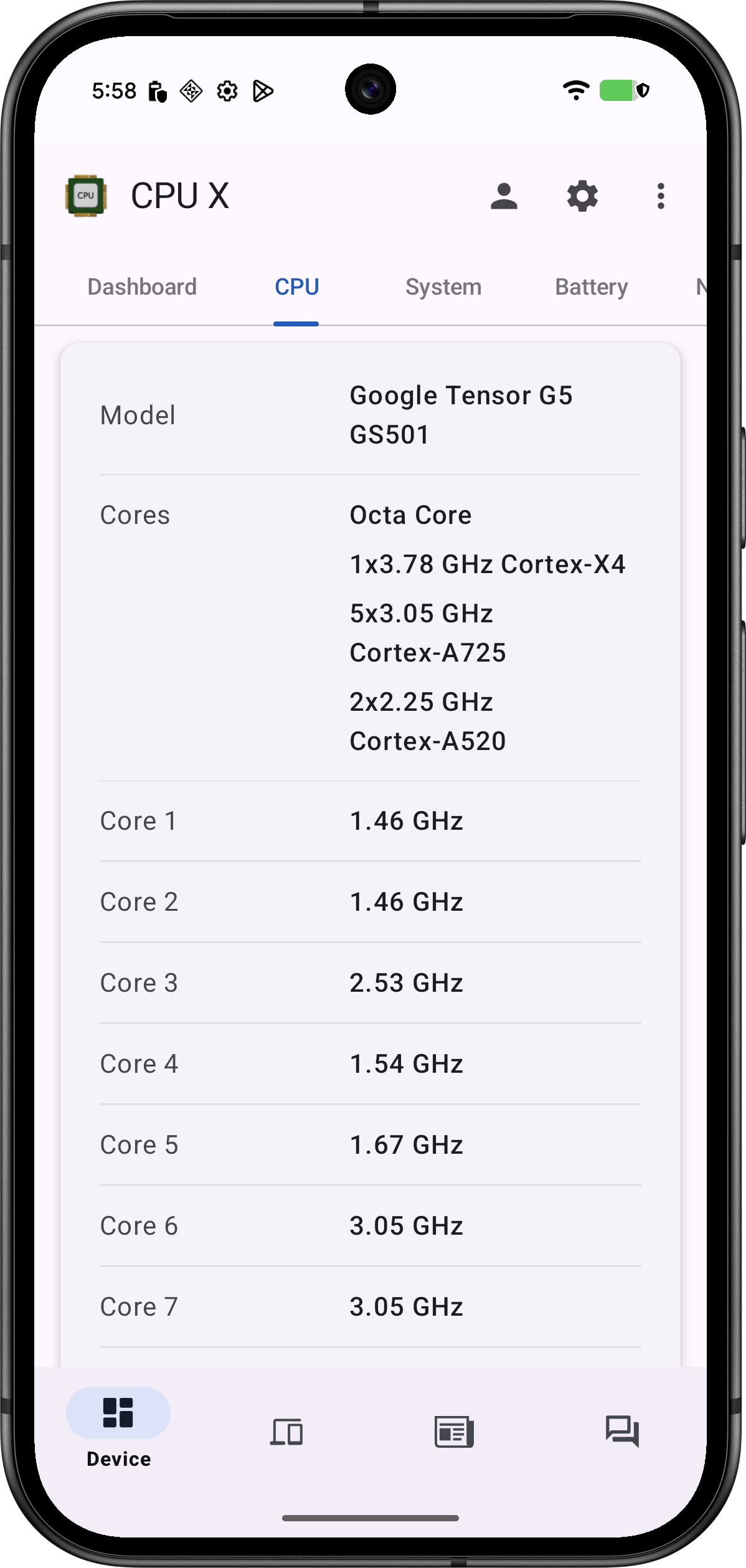 اسکرین شات 2 برنامه CPU X - Device & System info