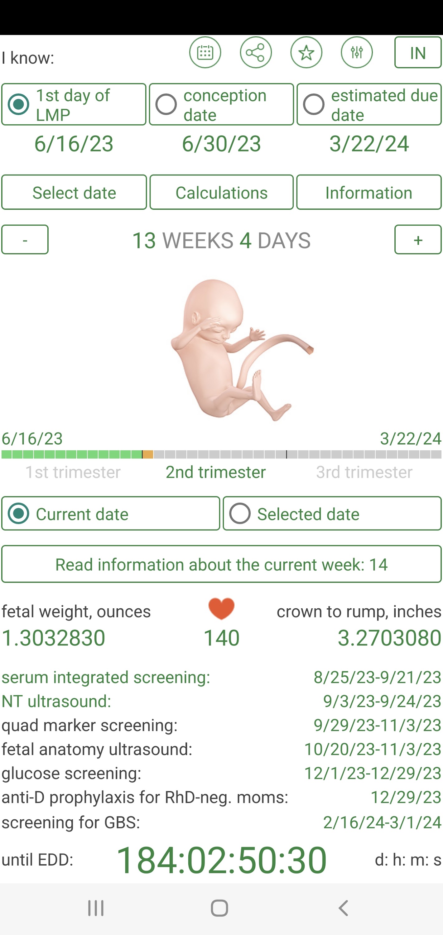 اسکرین شات 2 برنامه Pregnancy Calculator+Calendar