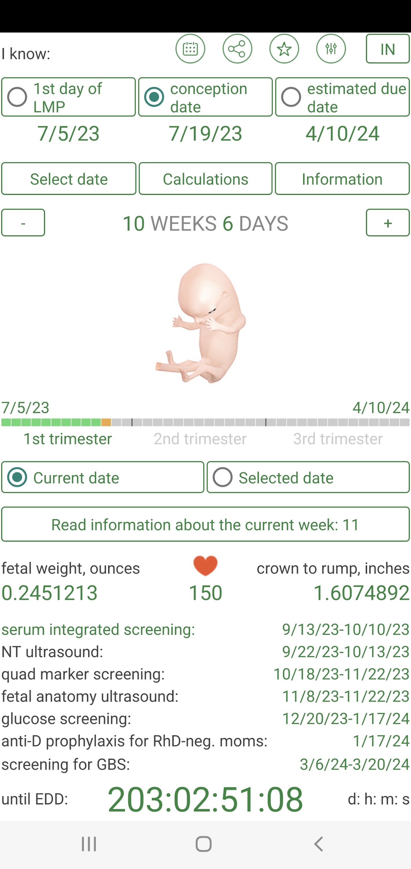 اسکرین شات 1 برنامه Pregnancy Calculator+Calendar