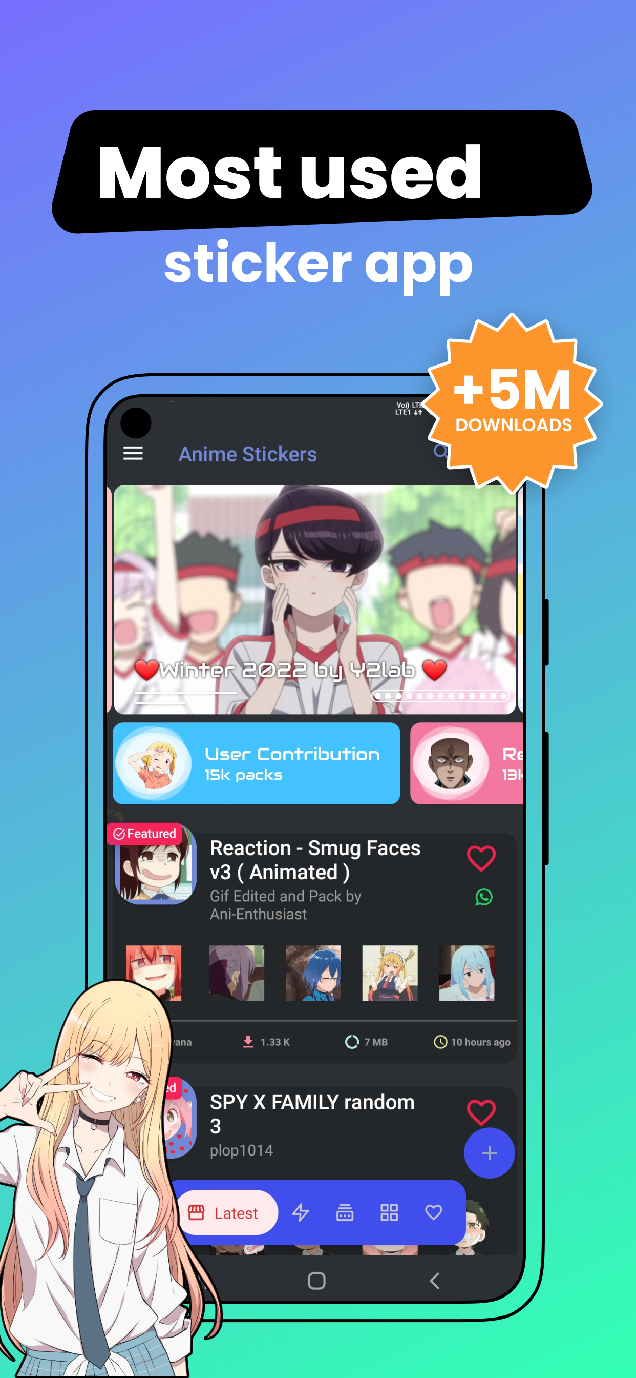اسکرین شات 2 برنامه +999K Anime Stickers WASticker