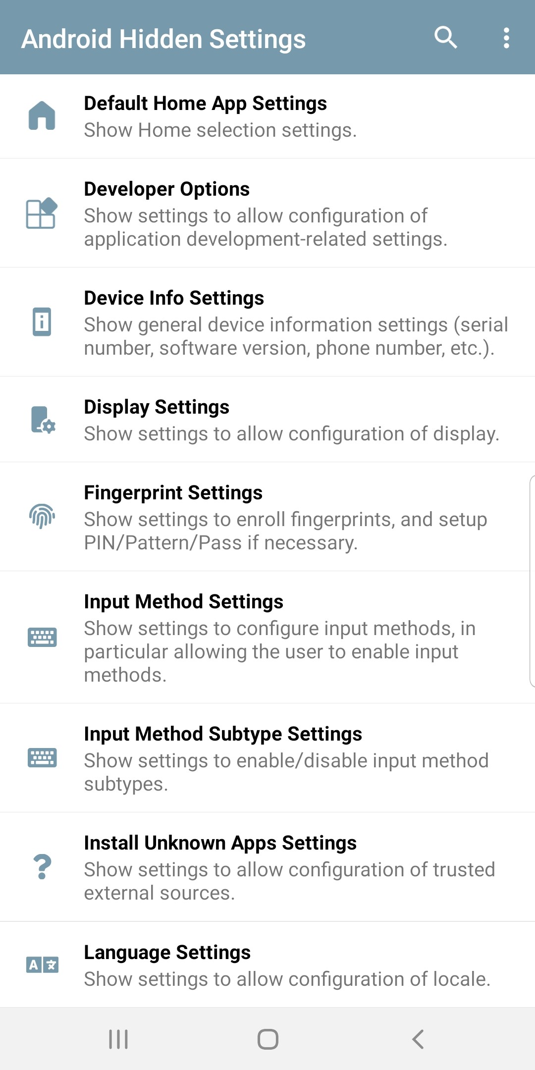 اسکرین شات 3 برنامه Android Hidden Settings