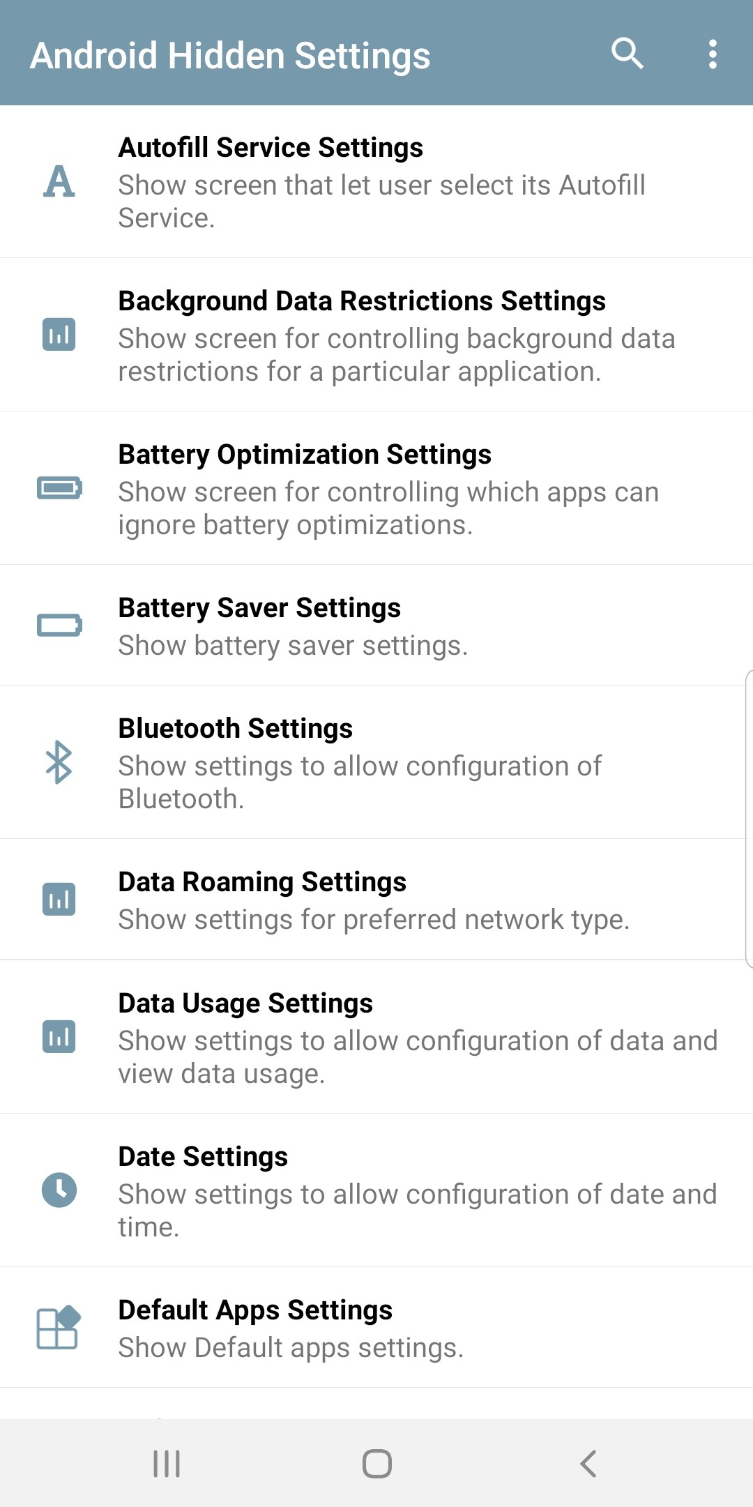 اسکرین شات 2 برنامه Android Hidden Settings