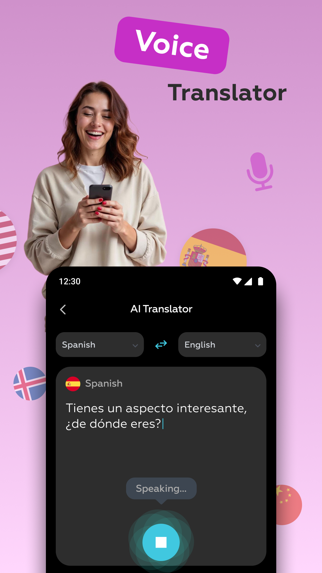 اسکرین شات 2 برنامه AI Voice Translator: Translate