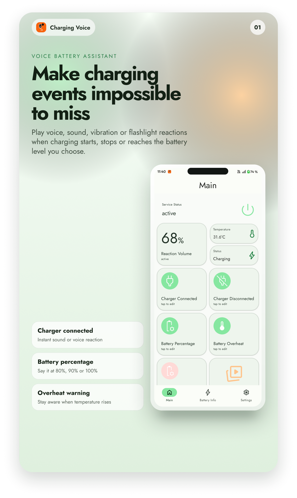 اسکرین شات 1 برنامه Battery Charge Voice