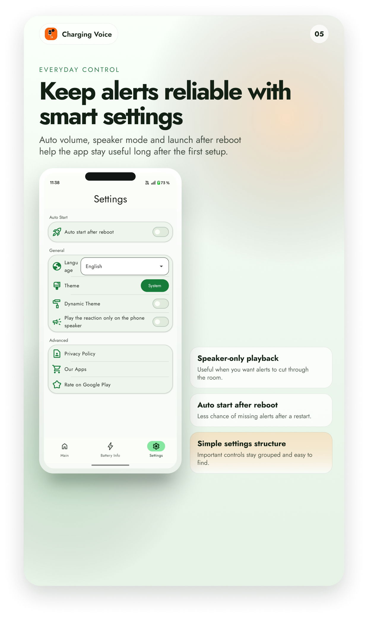 اسکرین شات 5 برنامه Battery Charge Voice