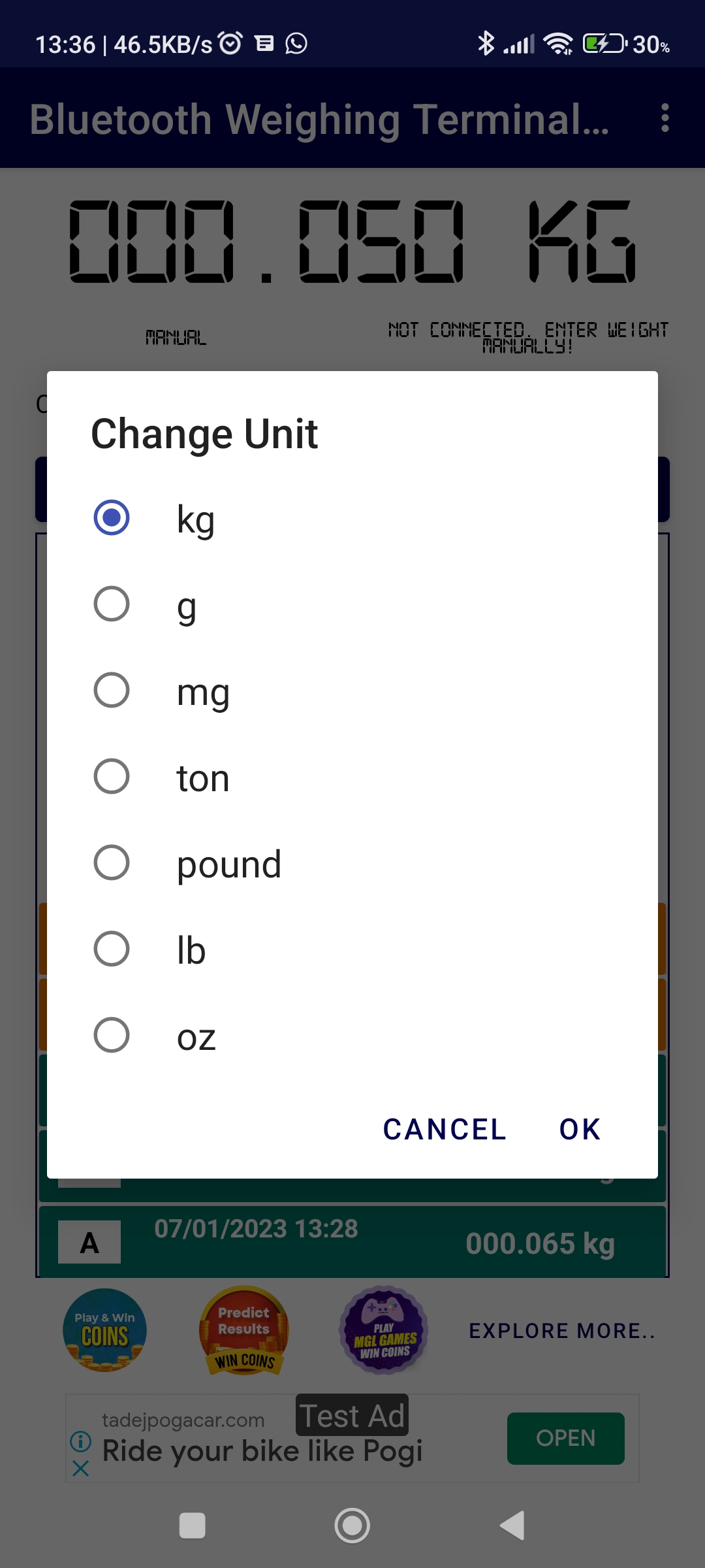 اسکرین شات 6 برنامه BT Weighing Scale Terminal 2.0