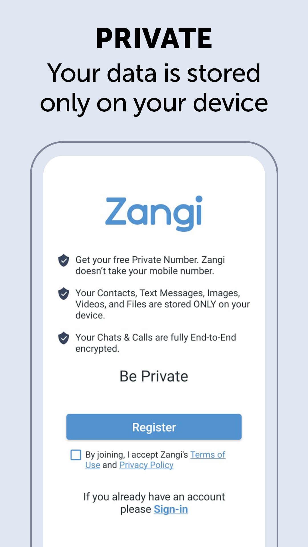 اسکرین شات 1 برنامه Zangi - Private Messenger