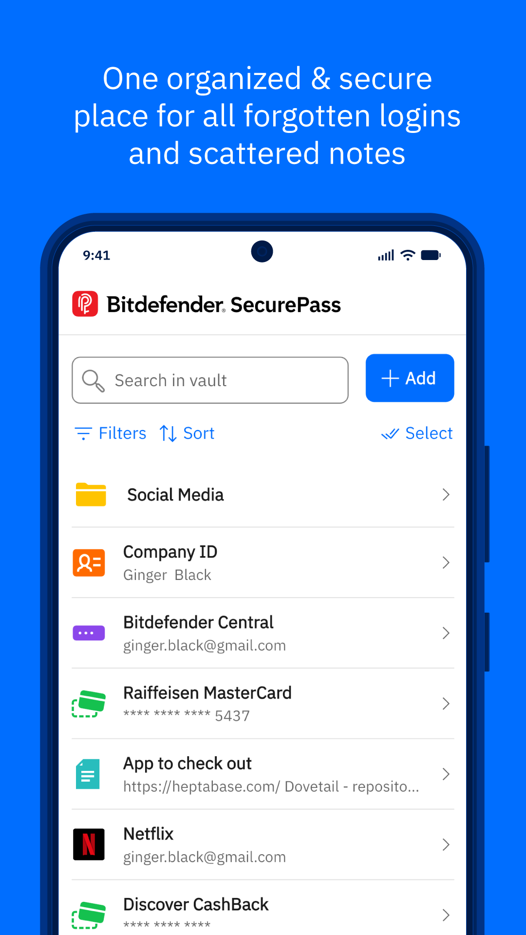 اسکرین شات 1 برنامه Bitdefender SecurePass