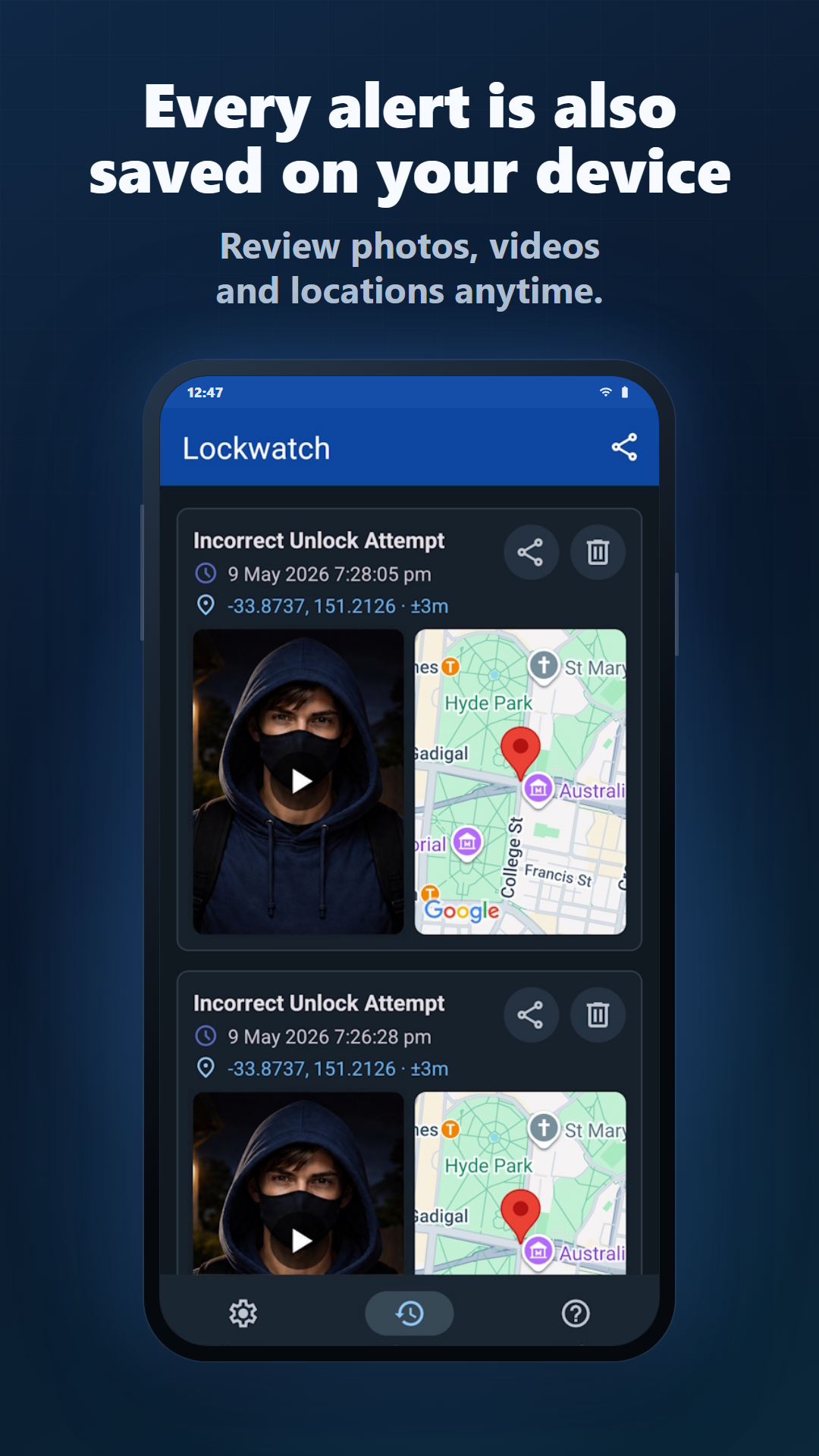 اسکرین شات 3 برنامه Lockwatch — Thief Catcher