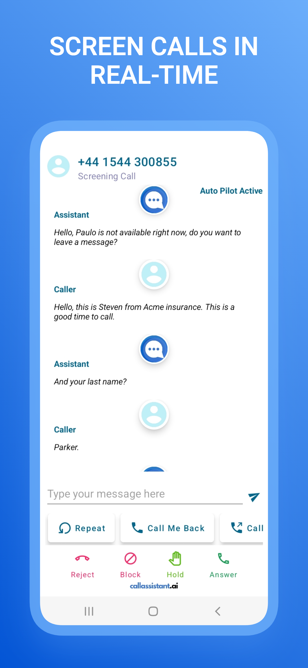 اسکرین شات 2 برنامه AI Call Assistant & Screener