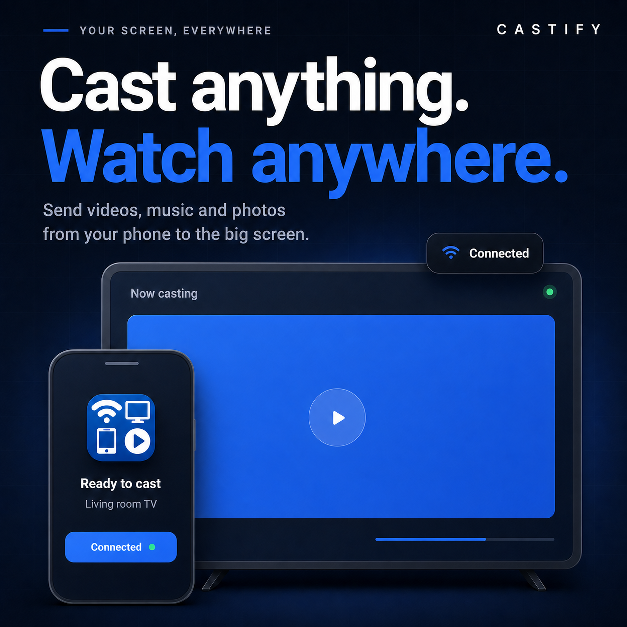 اسکرین شات 1 برنامه Cast to TV+ Chromecast Roku TV