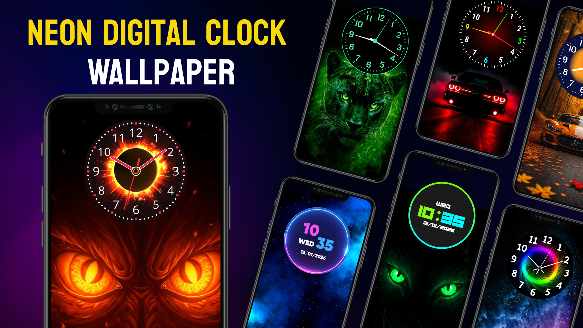 اسکرین شات 1 برنامه Neon Digital Clock Wallpaper