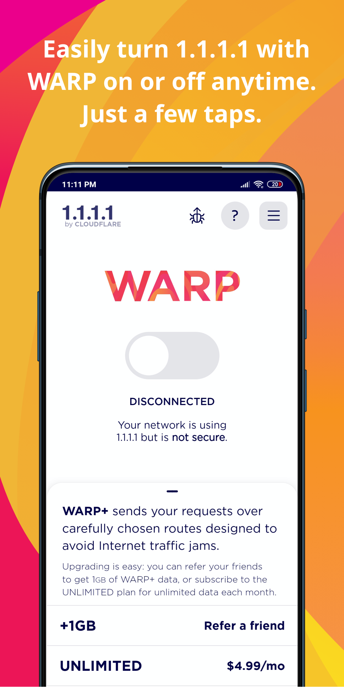 اسکرین شات 1 برنامه 1.1.1.1 + WARP: Safer Internet