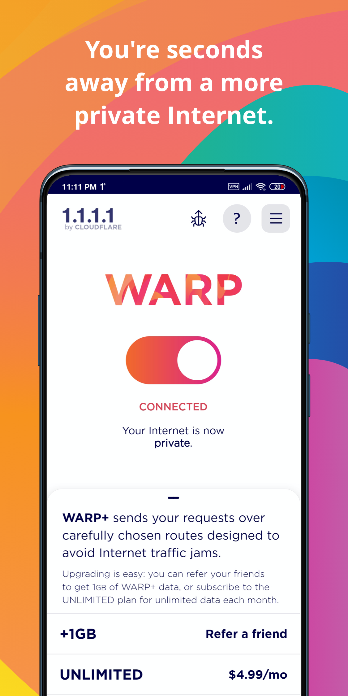 اسکرین شات 2 برنامه 1.1.1.1 + WARP: Safer Internet