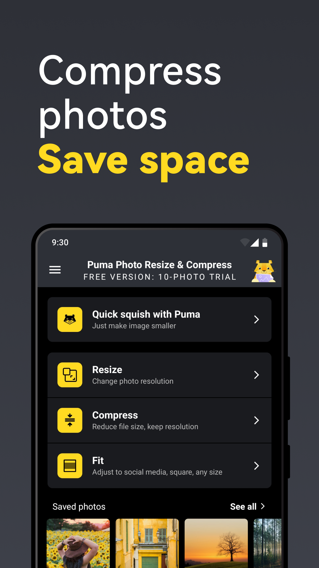 اسکرین شات 1 برنامه Puma: Photo Resizer Compressor