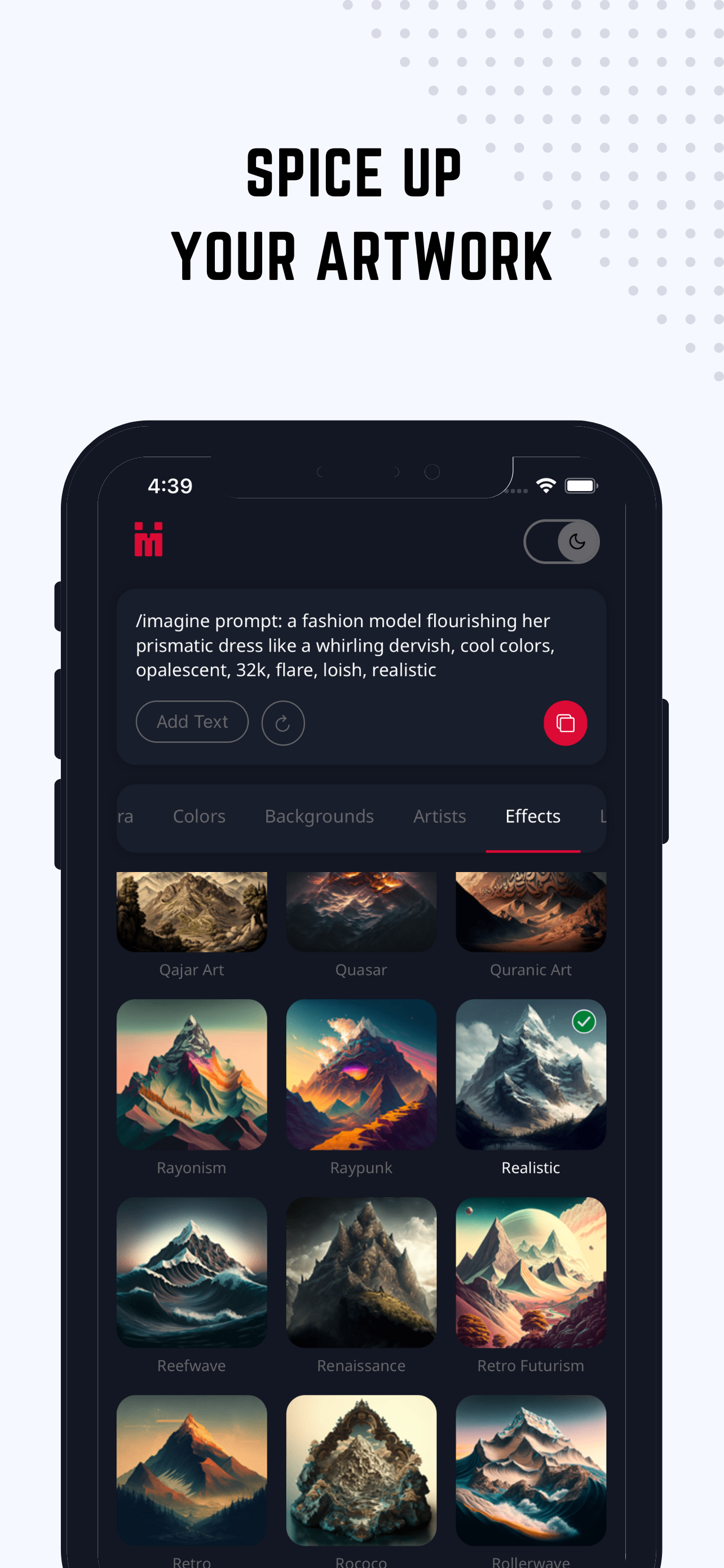 اسکرین شات 5 برنامه IMI: Midjourney Prompt Builder