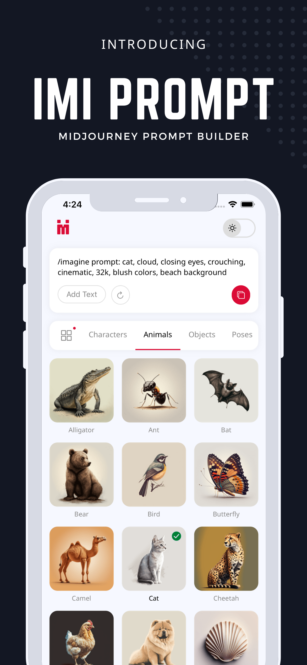 اسکرین شات 1 برنامه IMI: Midjourney Prompt Builder