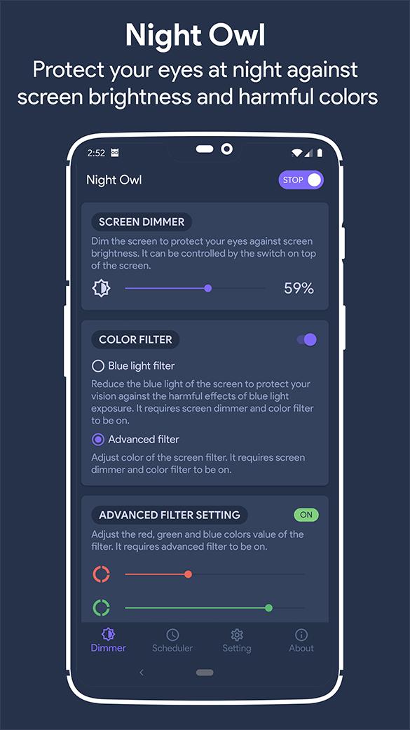 اسکرین شات 2 برنامه Night Owl - Screen Dimmer & Night Mode