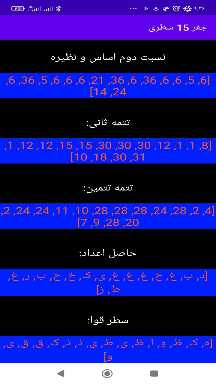 اسکرین شات 7 برنامه ‏‏جفر ۱۵ سطری