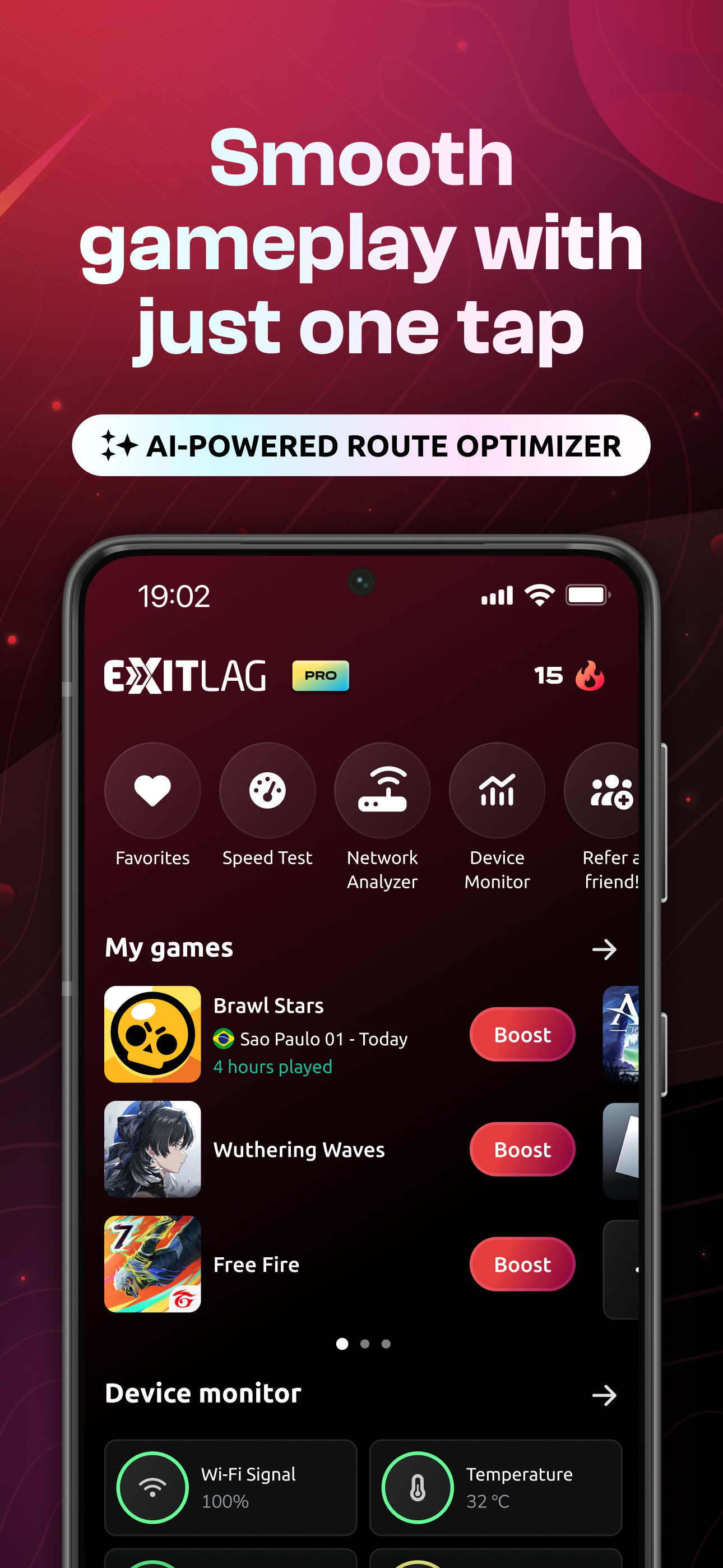 اسکرین شات 1 برنامه ExitLag: Fix Ping Mobile & Lag