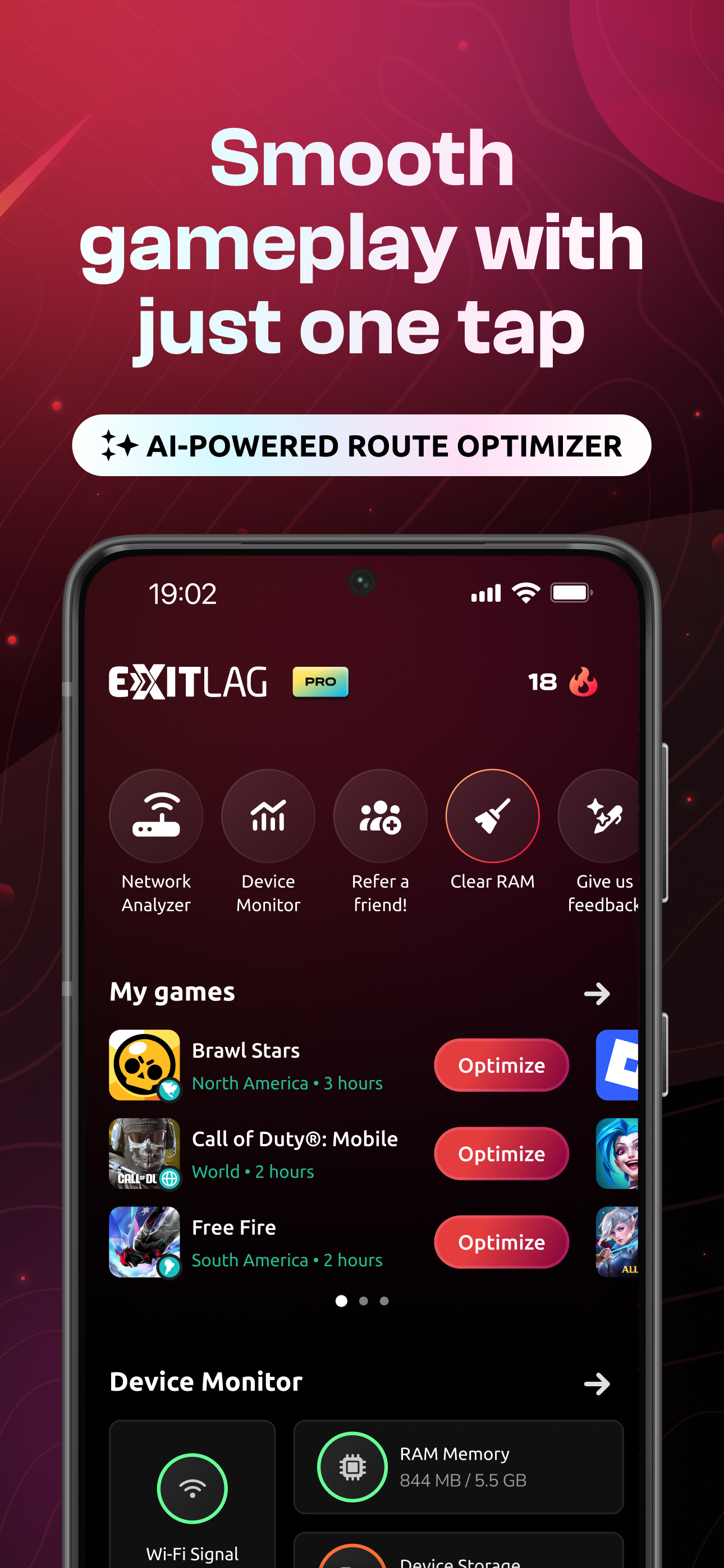 اسکرین شات 1 برنامه ExitLag: Fix Ping Mobile & Lag