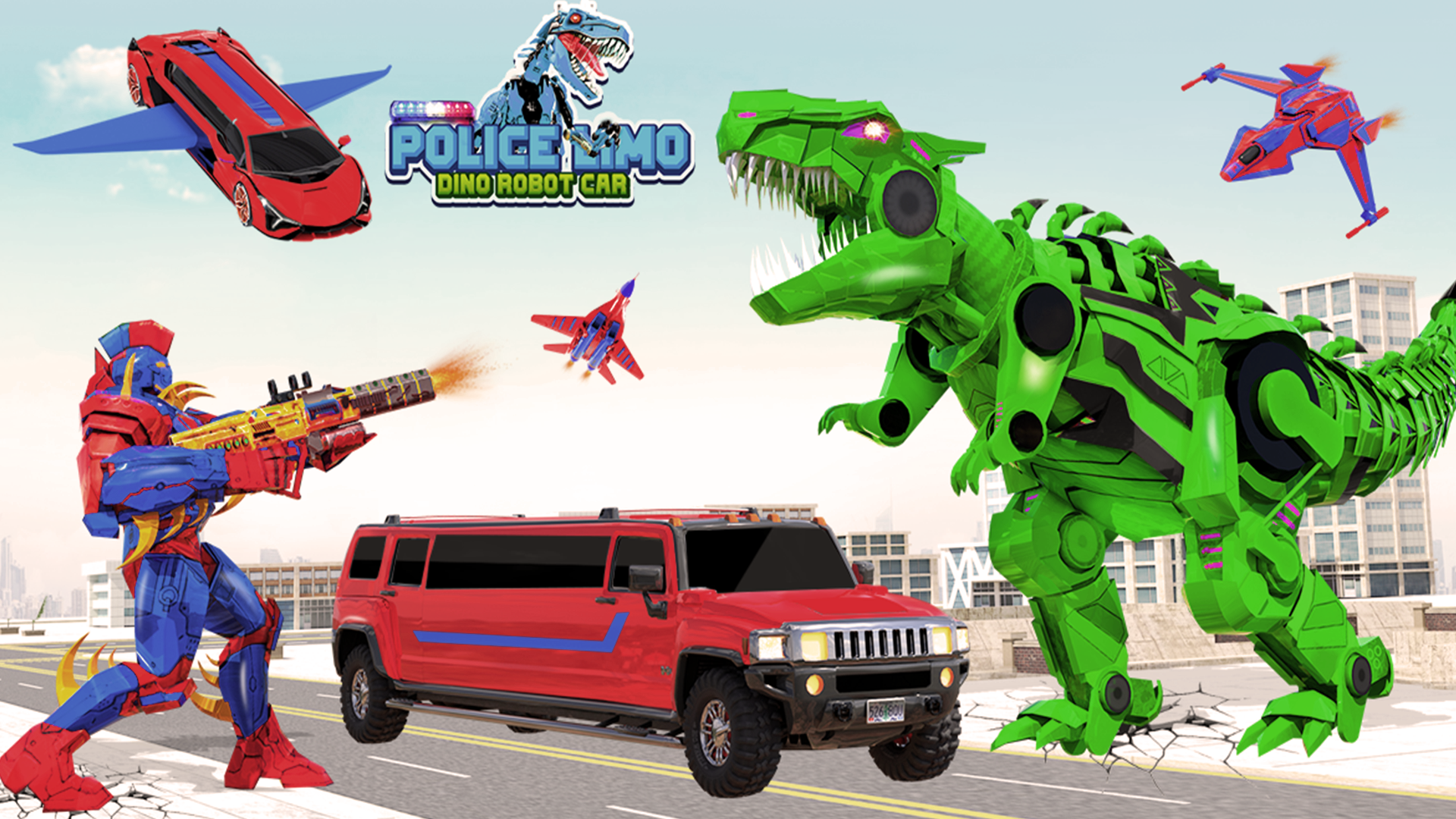 اسکرین شات 5 بازی Limo Car Dino Robot Car Game