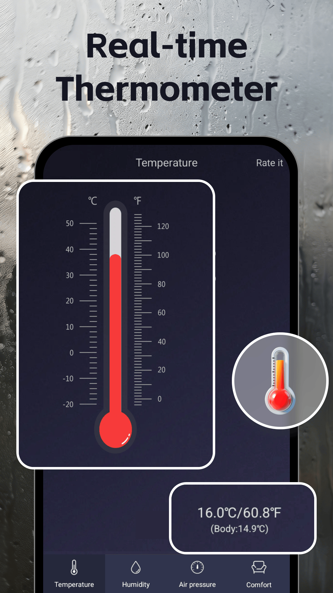 اسکرین شات 1 برنامه Thermometer - Hygrometer