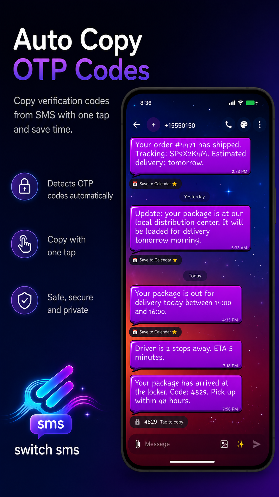 اسکرین شات 6 برنامه Switch SMS: Texting & Themes
