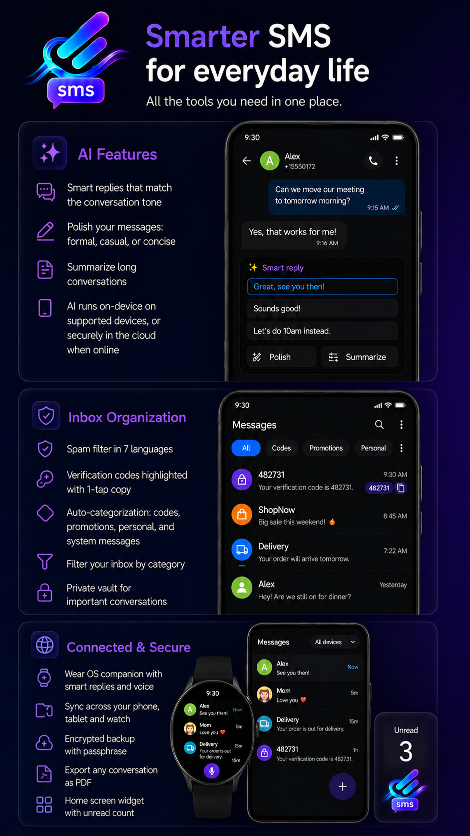 اسکرین شات 7 برنامه Switch SMS: Texting & Themes