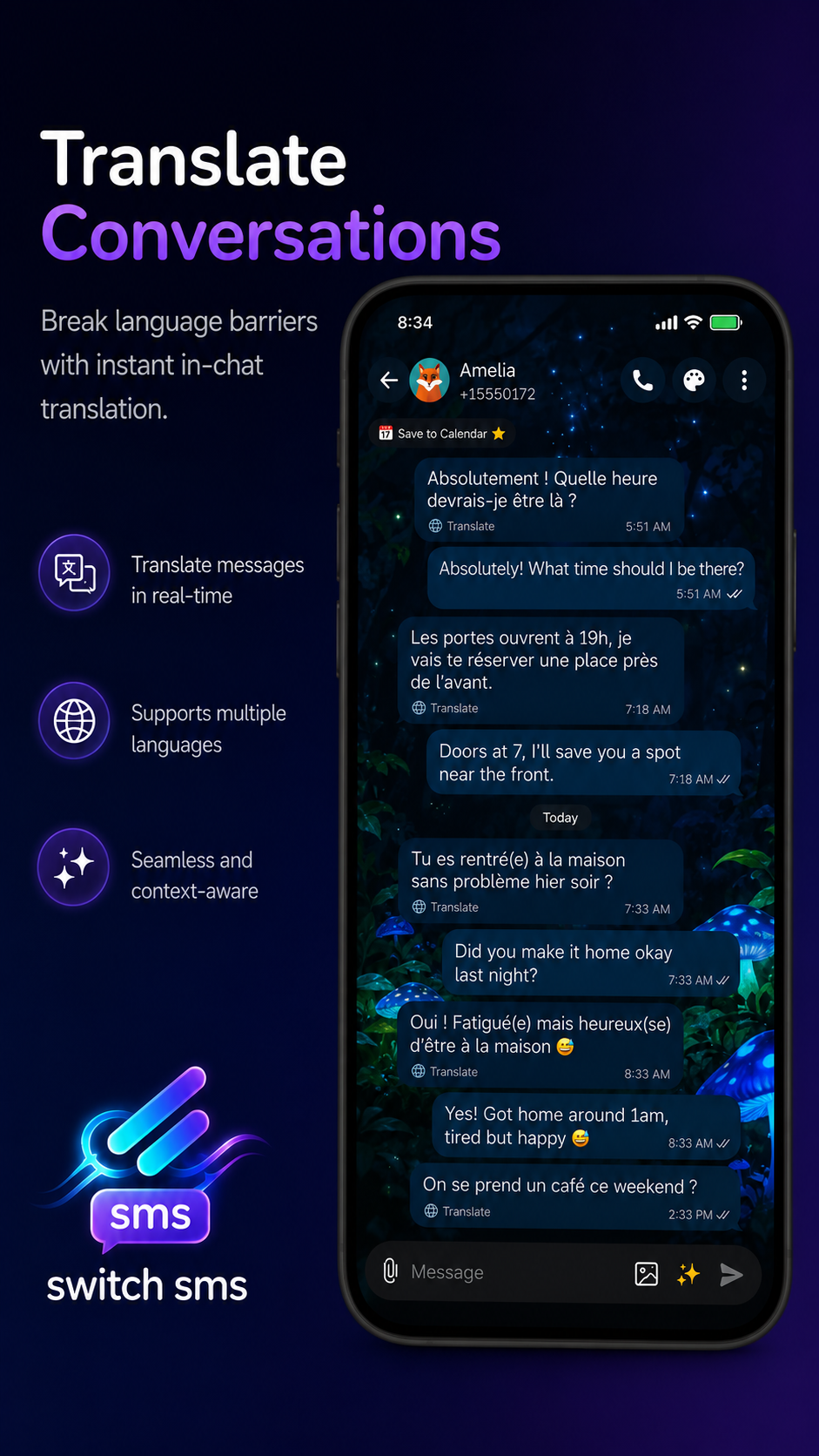 اسکرین شات 3 برنامه Switch SMS: Texting & Themes