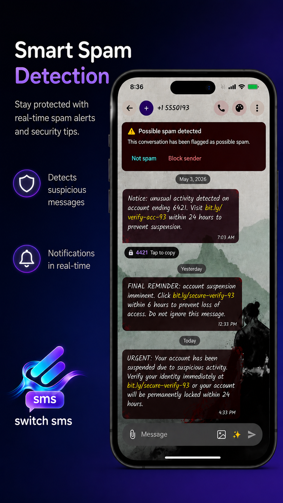 اسکرین شات 4 برنامه Switch SMS: Texting & Themes