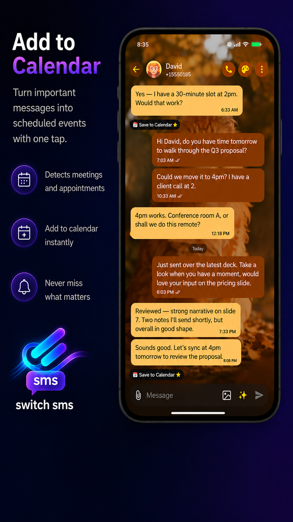 اسکرین شات 5 برنامه Switch SMS: Texting & Themes