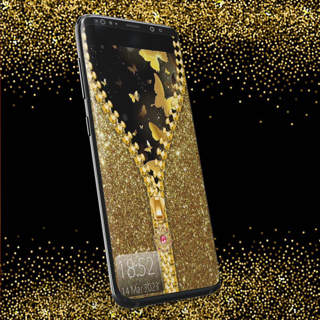 اسکرین شات 1 برنامه Gold Zipper Lock Screen