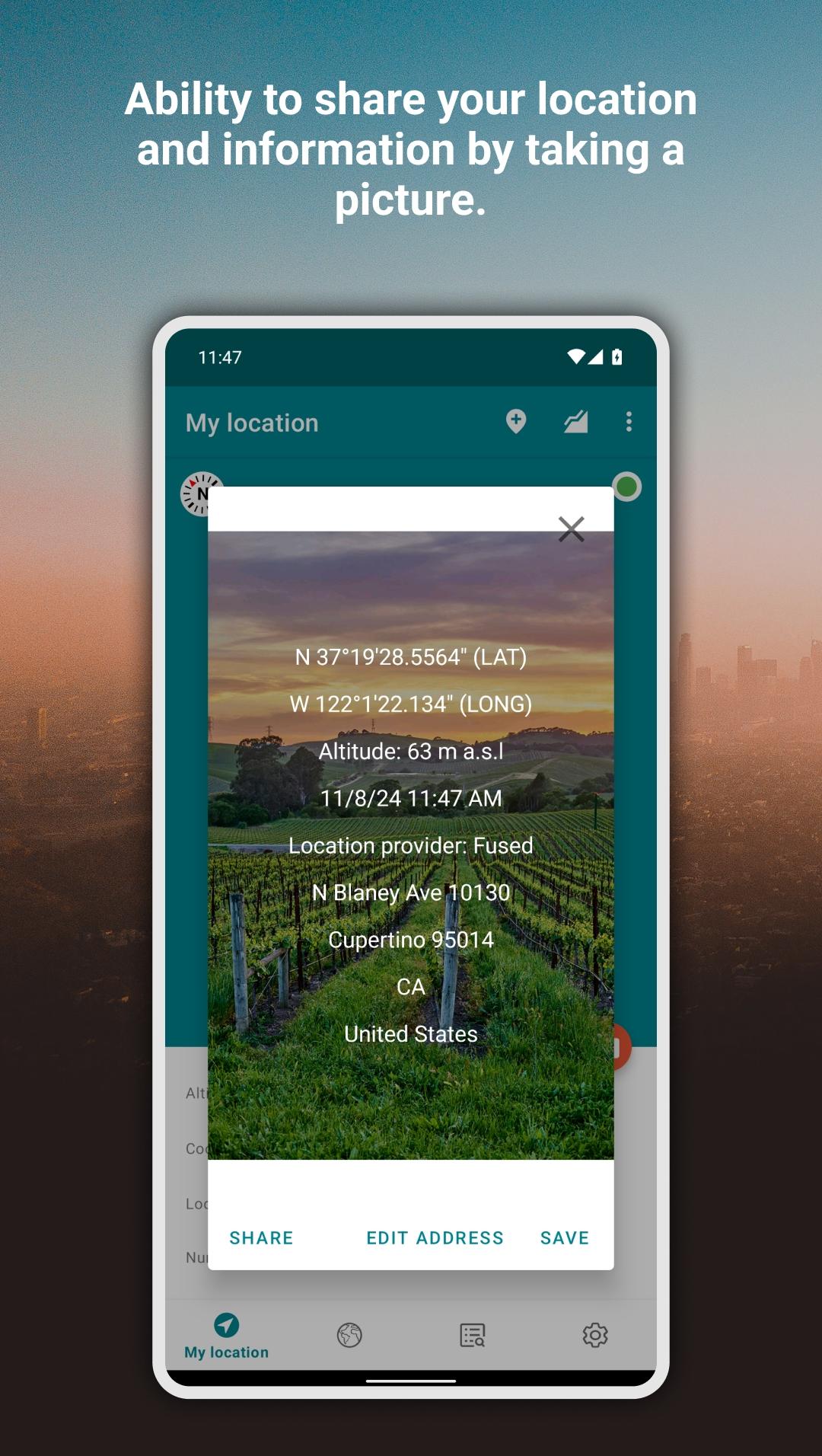 اسکرین شات 4 برنامه My GPS Coordinates