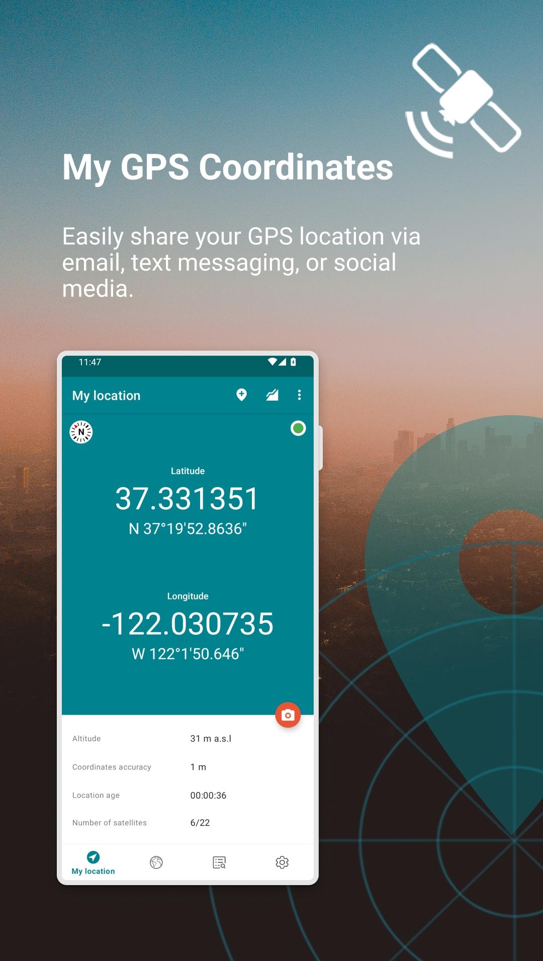 اسکرین شات 1 برنامه My GPS Coordinates