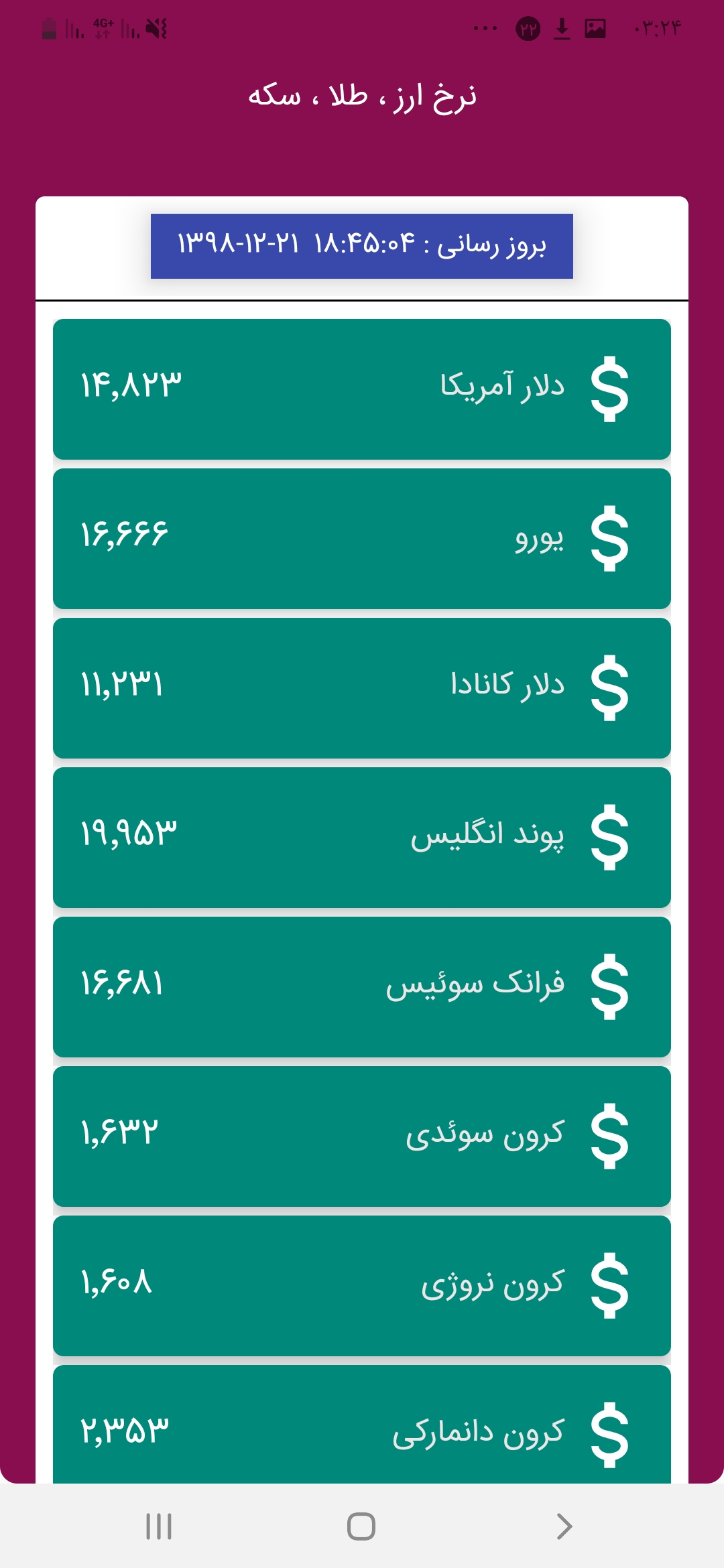 اسکرین شات 1 برنامه نرخ ارز ، طلا ، سکه