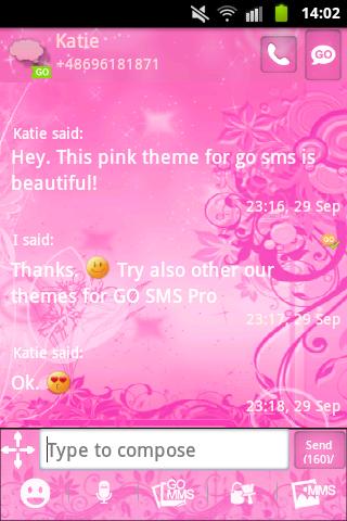 اسکرین شات 3 برنامه Pink Flowers Theme GO SMS Pro