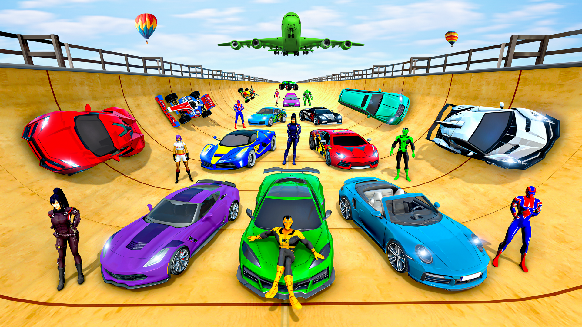اسکرین شات 2 برنامه Superhero Car Stunt- Car Games